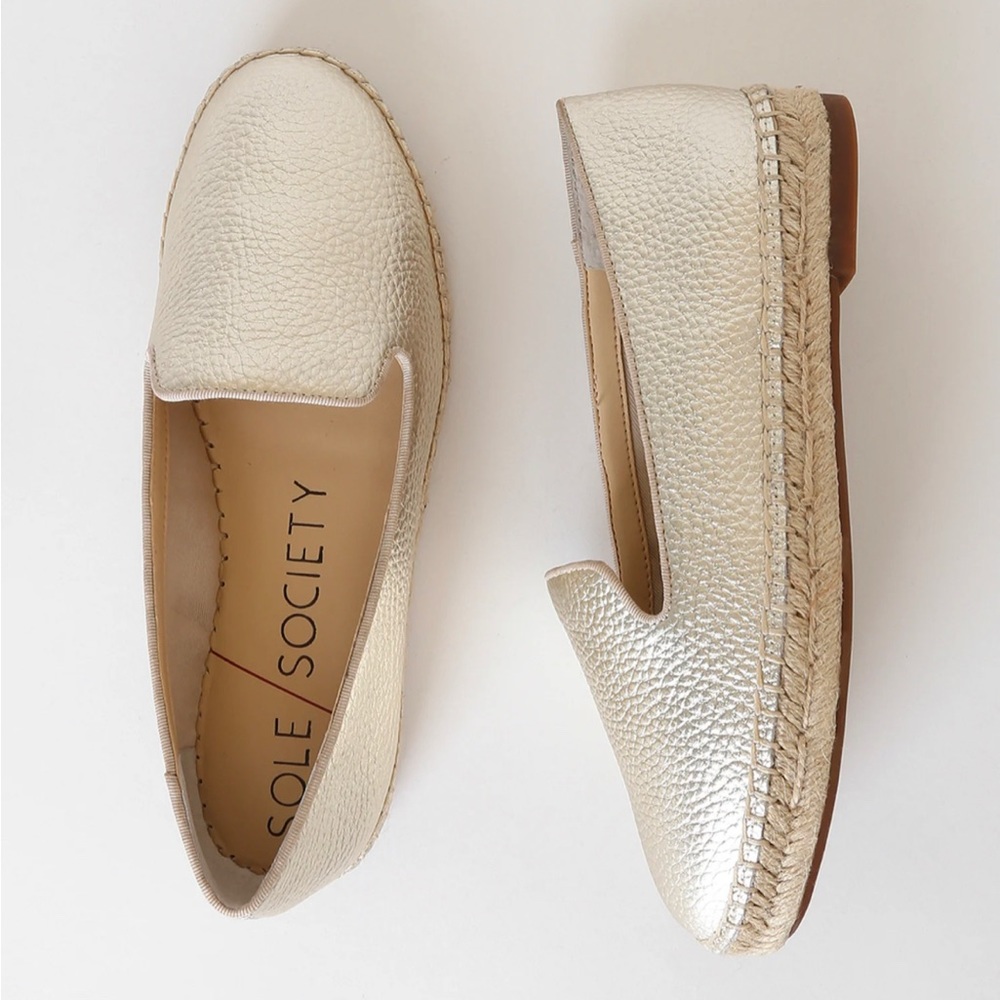 Brand New Sole Society Sammah Tumbled Metallic Gold Leather Espadrille